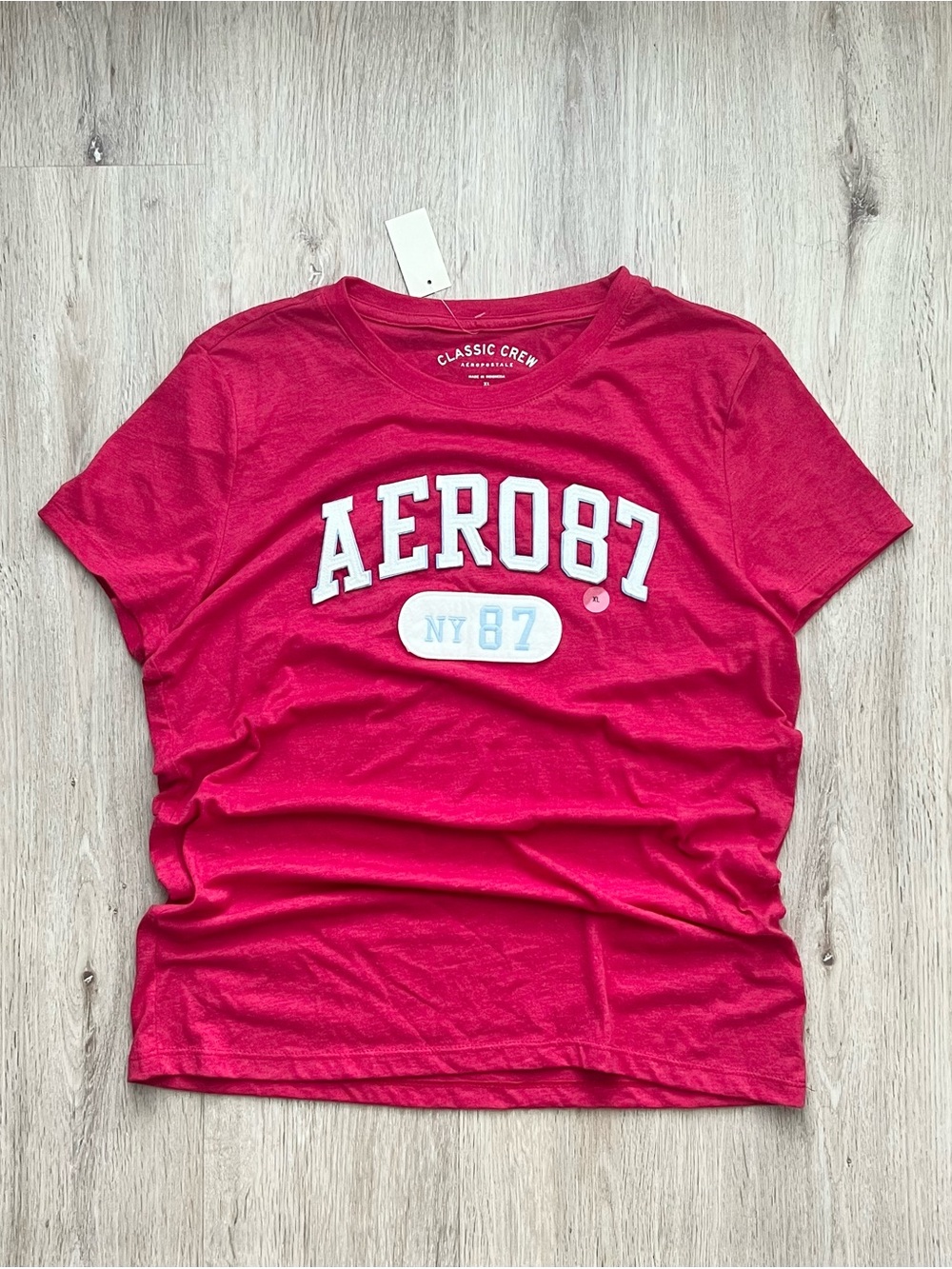 Vintage Y2K Aeropostale Pink Baby Tee Womens XL Aero 87 Puff Graphic Shirt